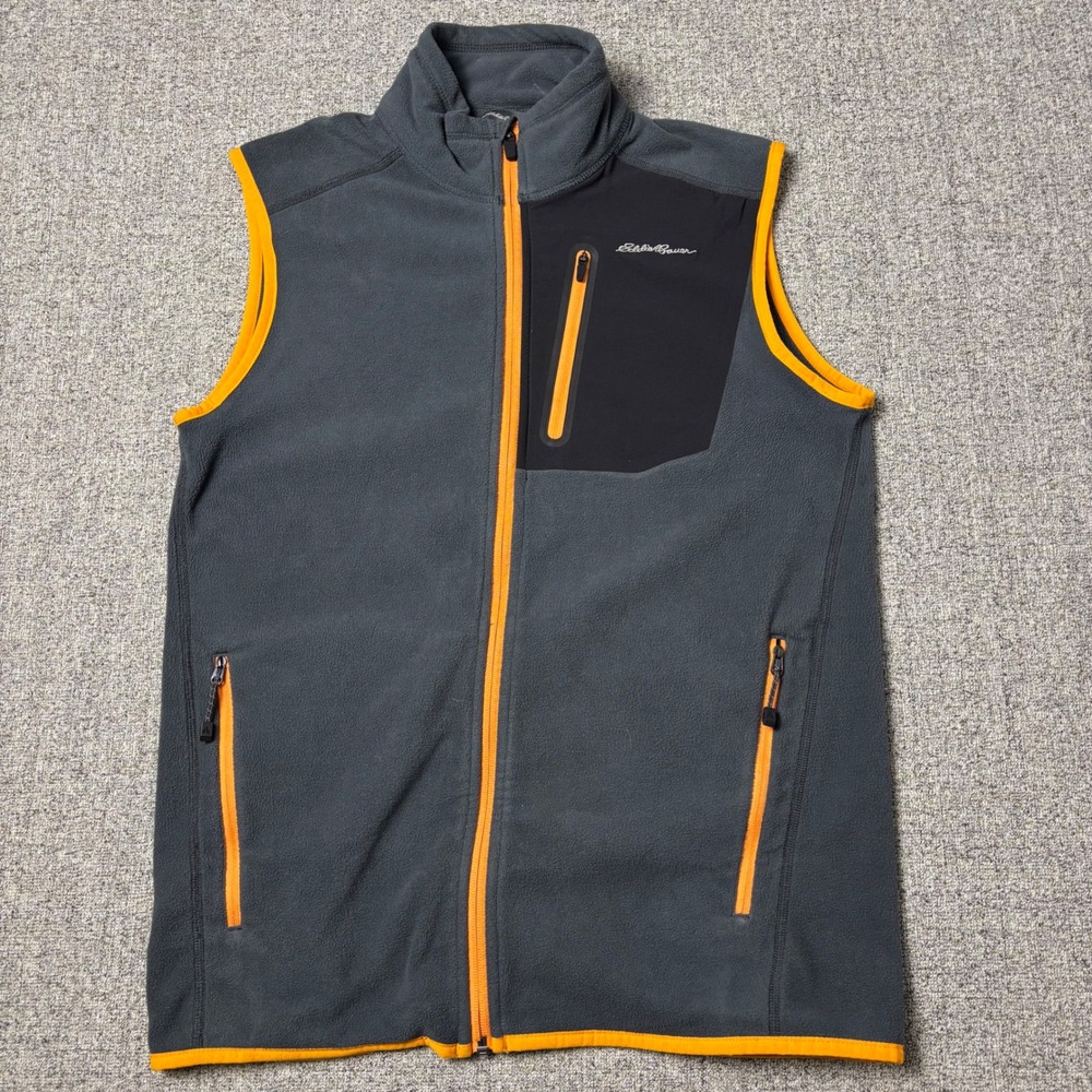 Eddie Bauer Vest Mens S First Ascent Gray Orange Full Zip Fleece Pockets